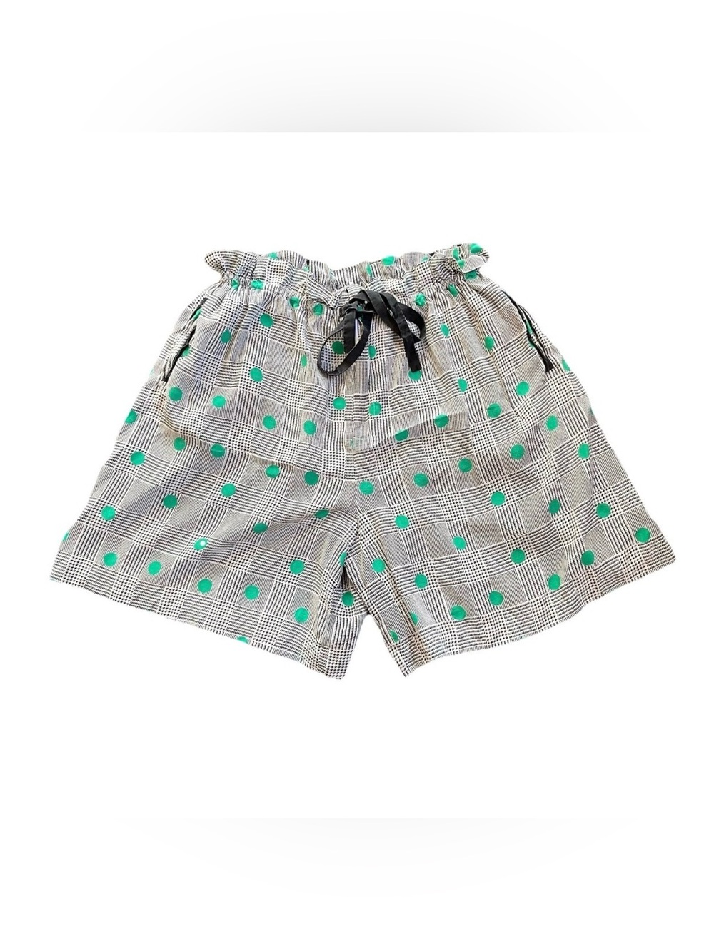 Vintage 80s Blassport Bill Blass Silk Shorts Polka Dot Black White Green 14